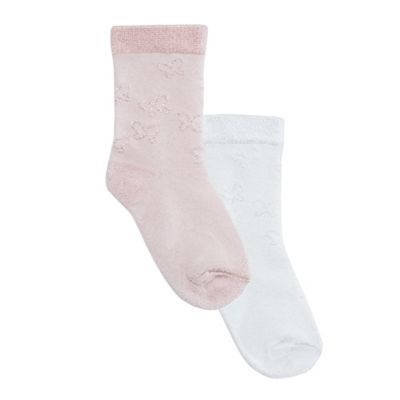 Pack of two baby girls' pink and white textured butterfly socks